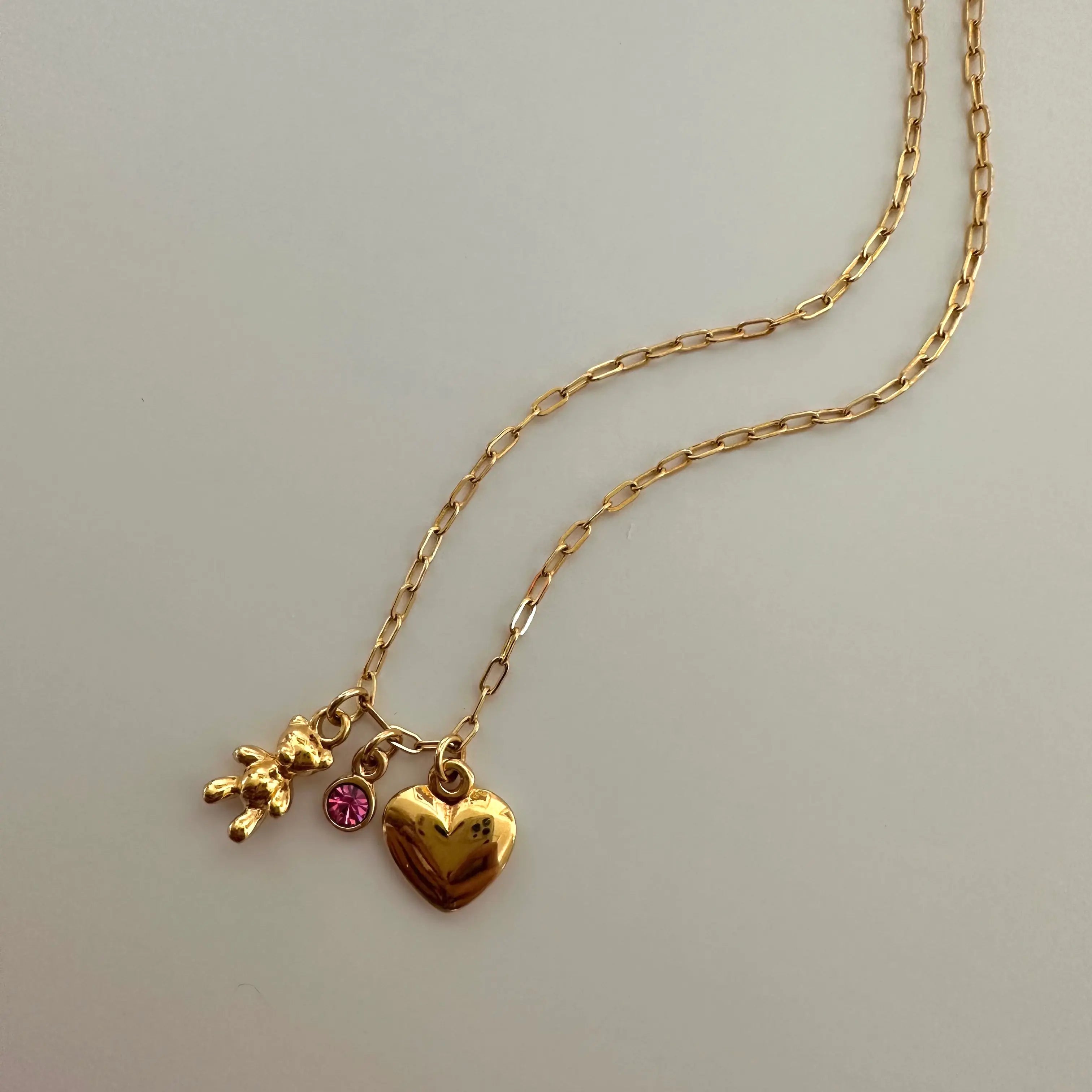 Collar Charms Osito y Corazón Collares Gold Muun Jewelry