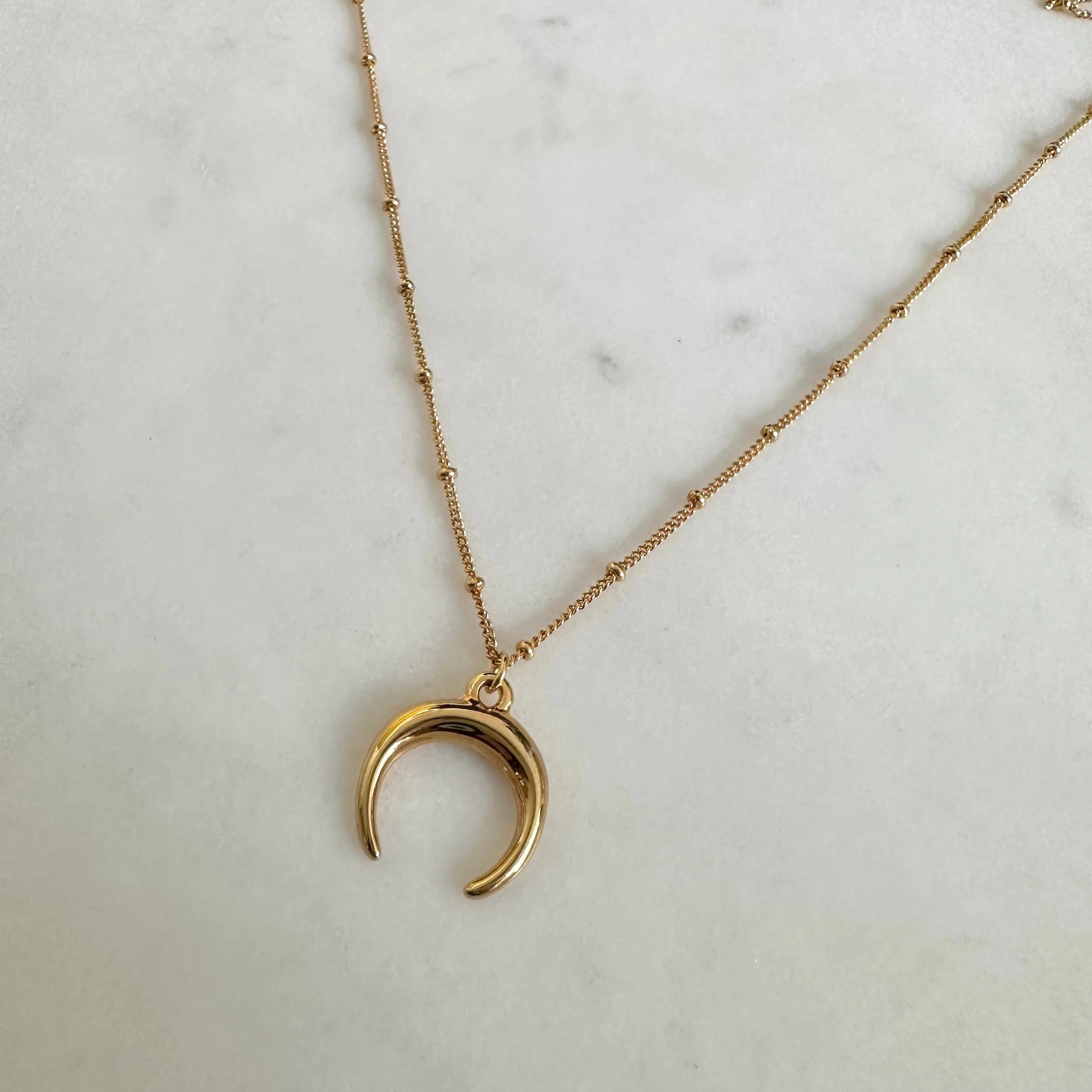 Collar Cuernito Cadena Bolitas Collar Gold Muun Jewelry