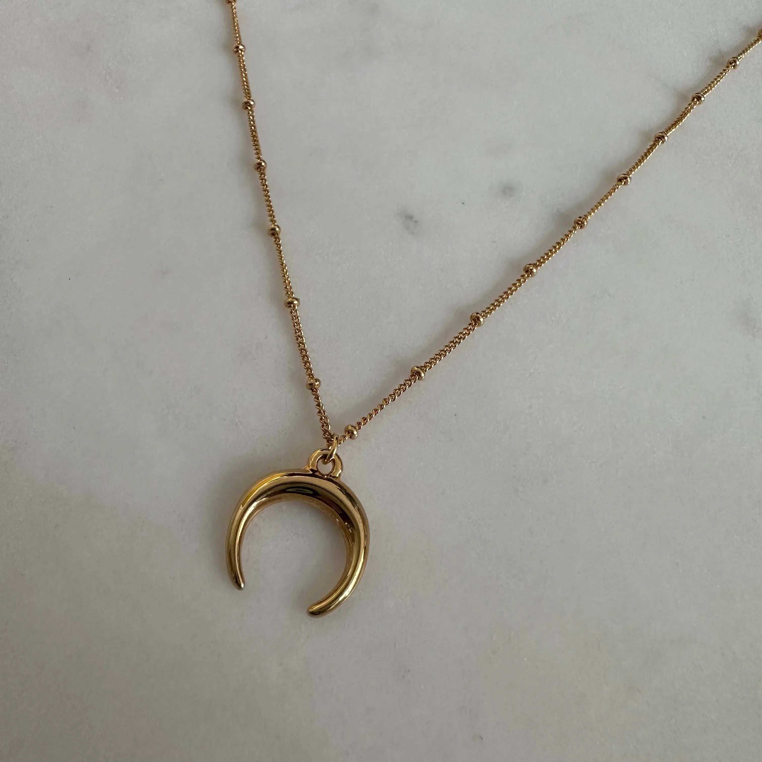 Collar Cuernito Cadena Bolitas Collar Gold Muun Jewelry