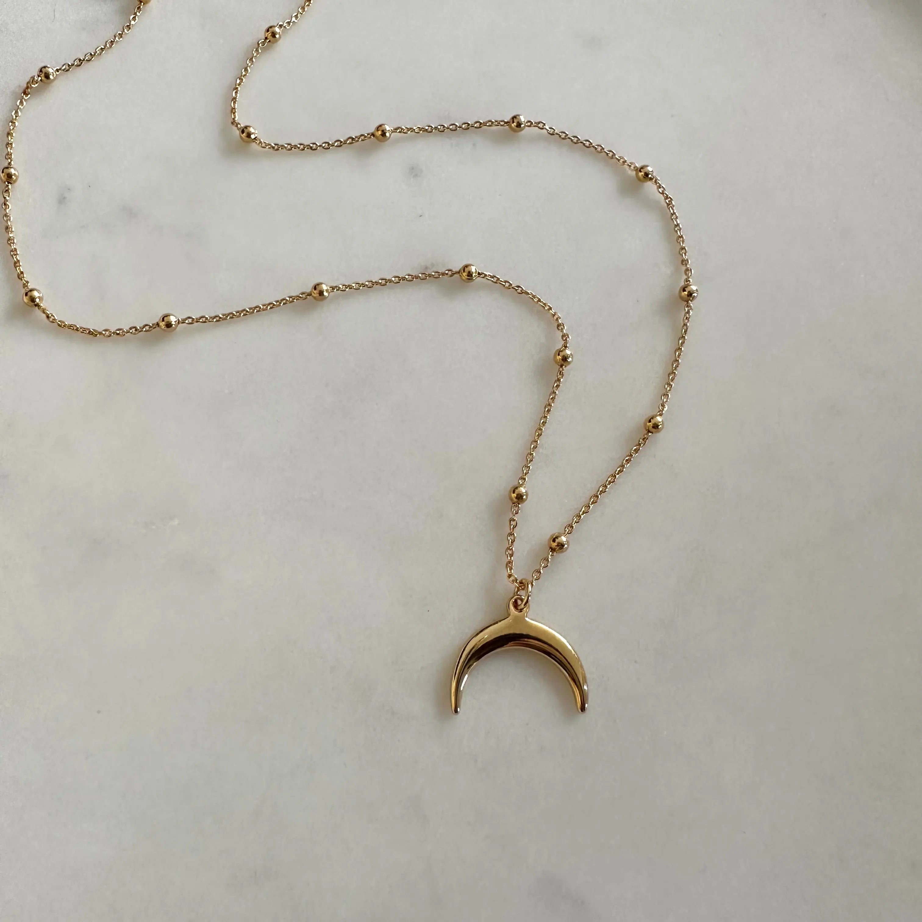 Collar Luna Invertida Cadena Bolitas Collares Gold Muun Jewelry