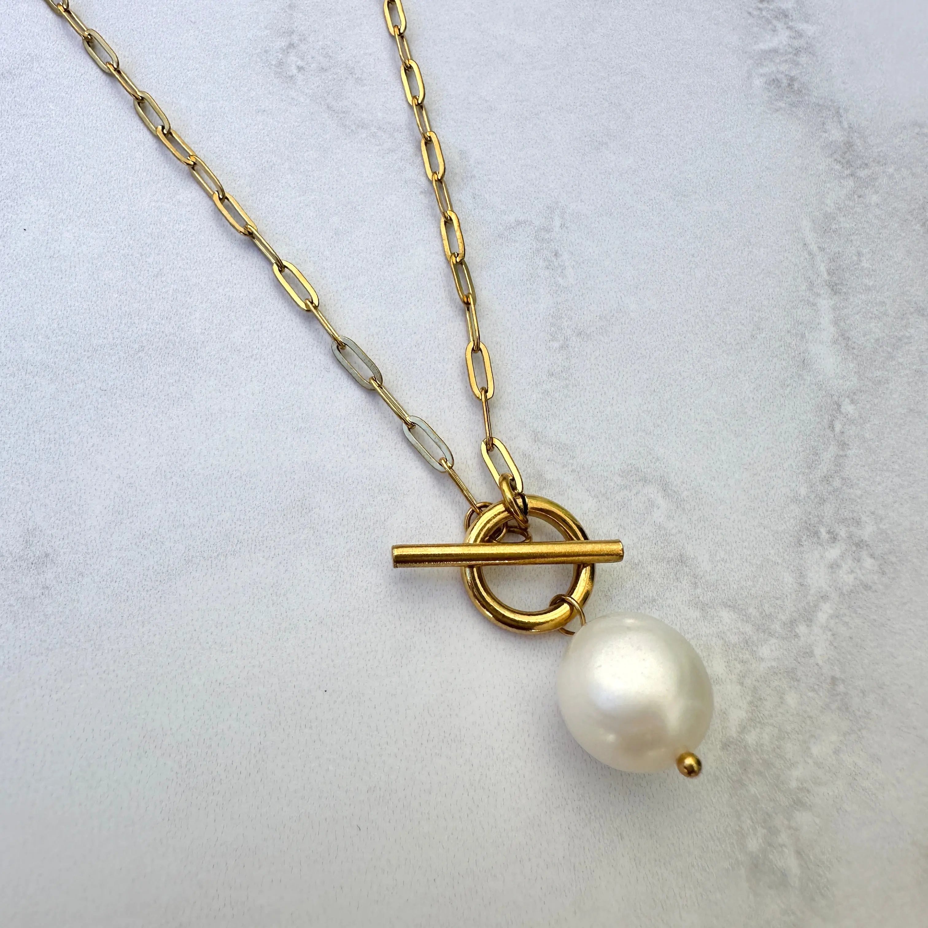 Collar Perla Natural Acero Collar Gold Muun Jewelry