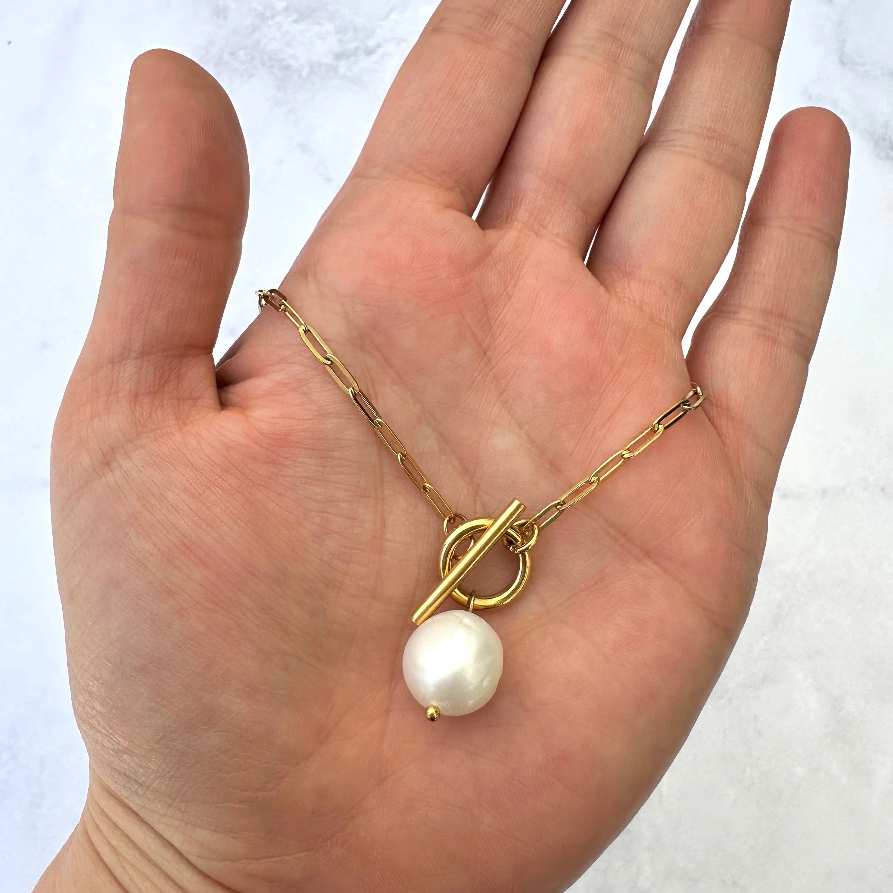 Collar Perla Natural Acero Collar Gold Muun Jewelry