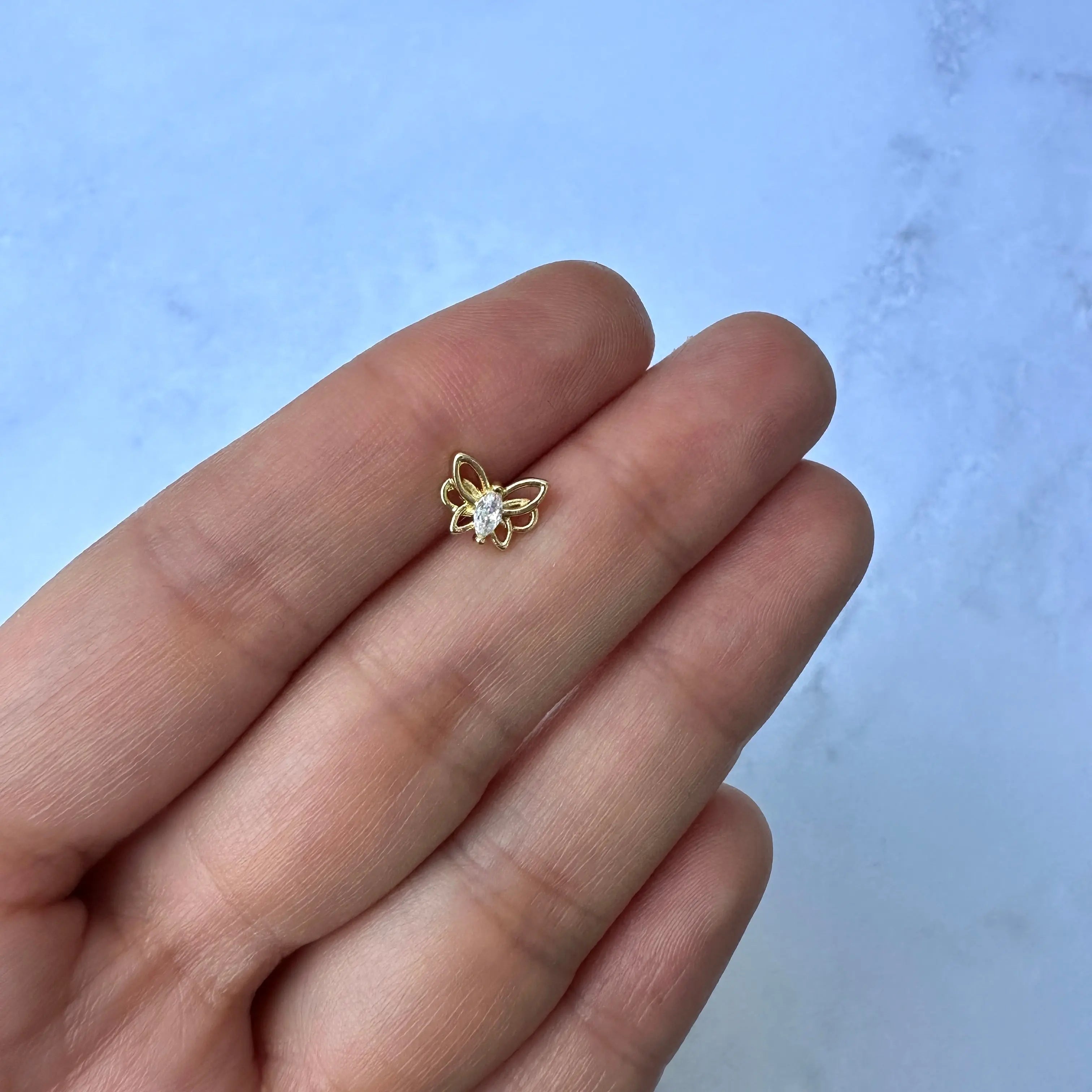Piercing Acero Mariposa zirconia dorado Muun Jewelry