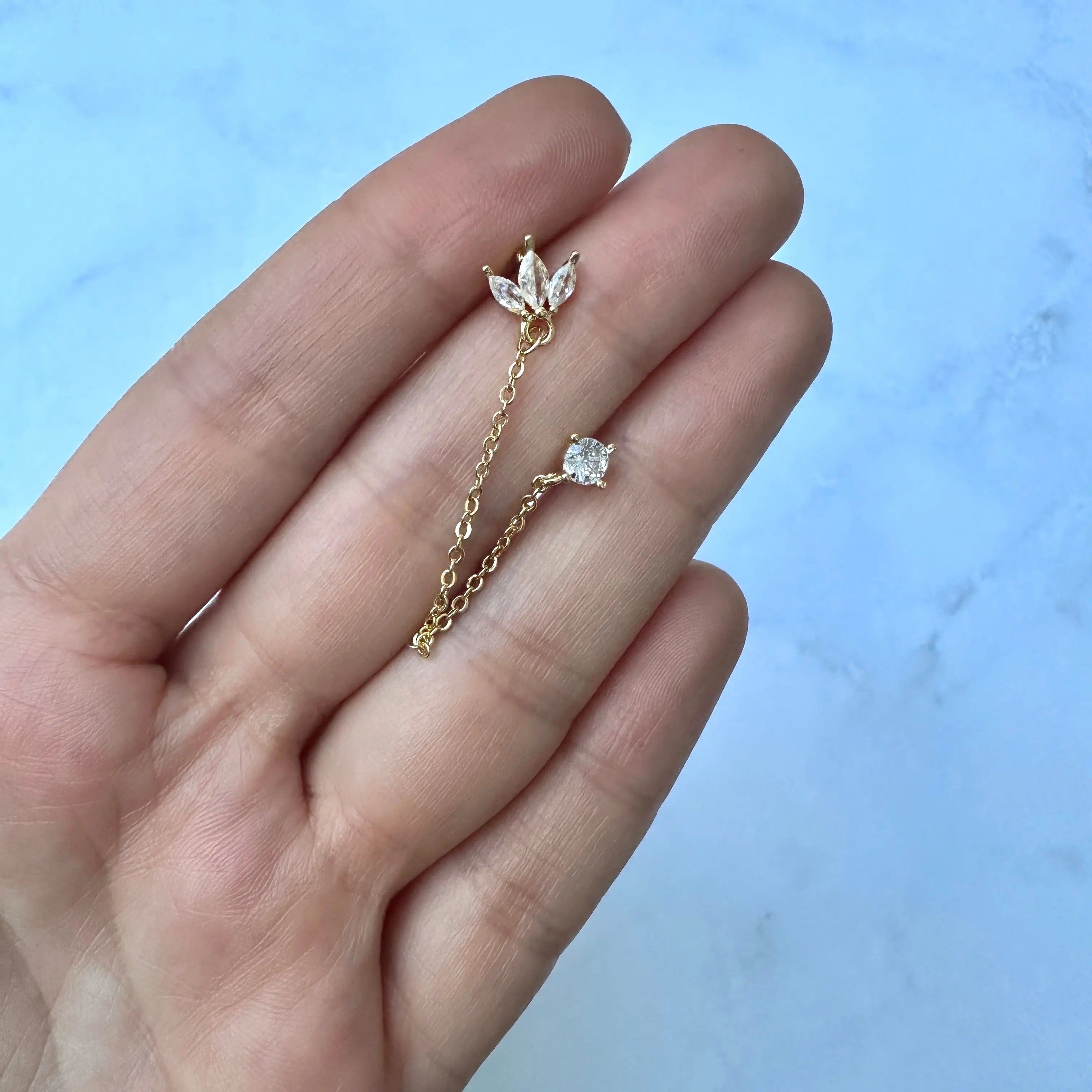 Piercing Acero doble zirconias dorado Muun Jewelry