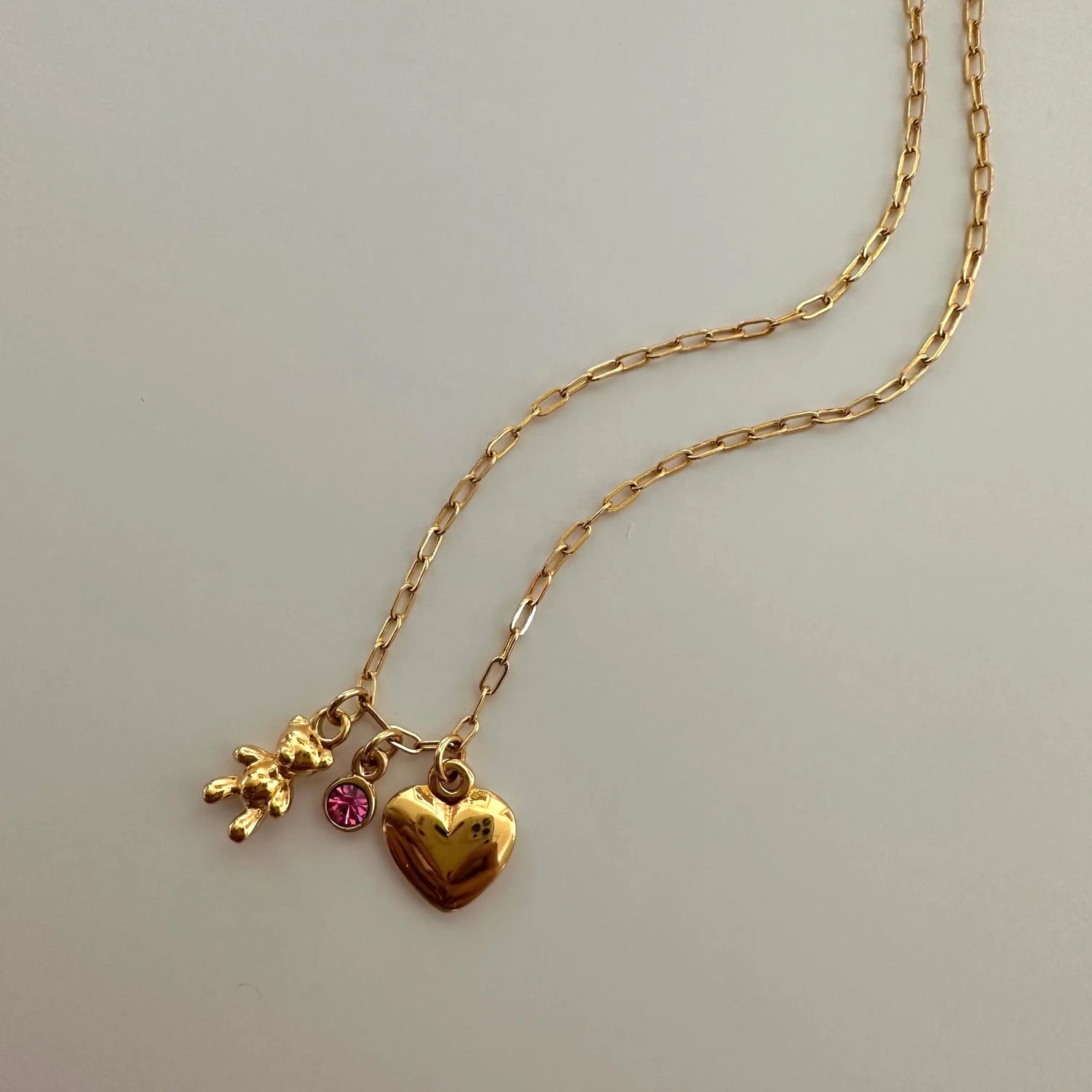 Collar Charms Osito y Corazón Collares Gold  Muun Jewelry