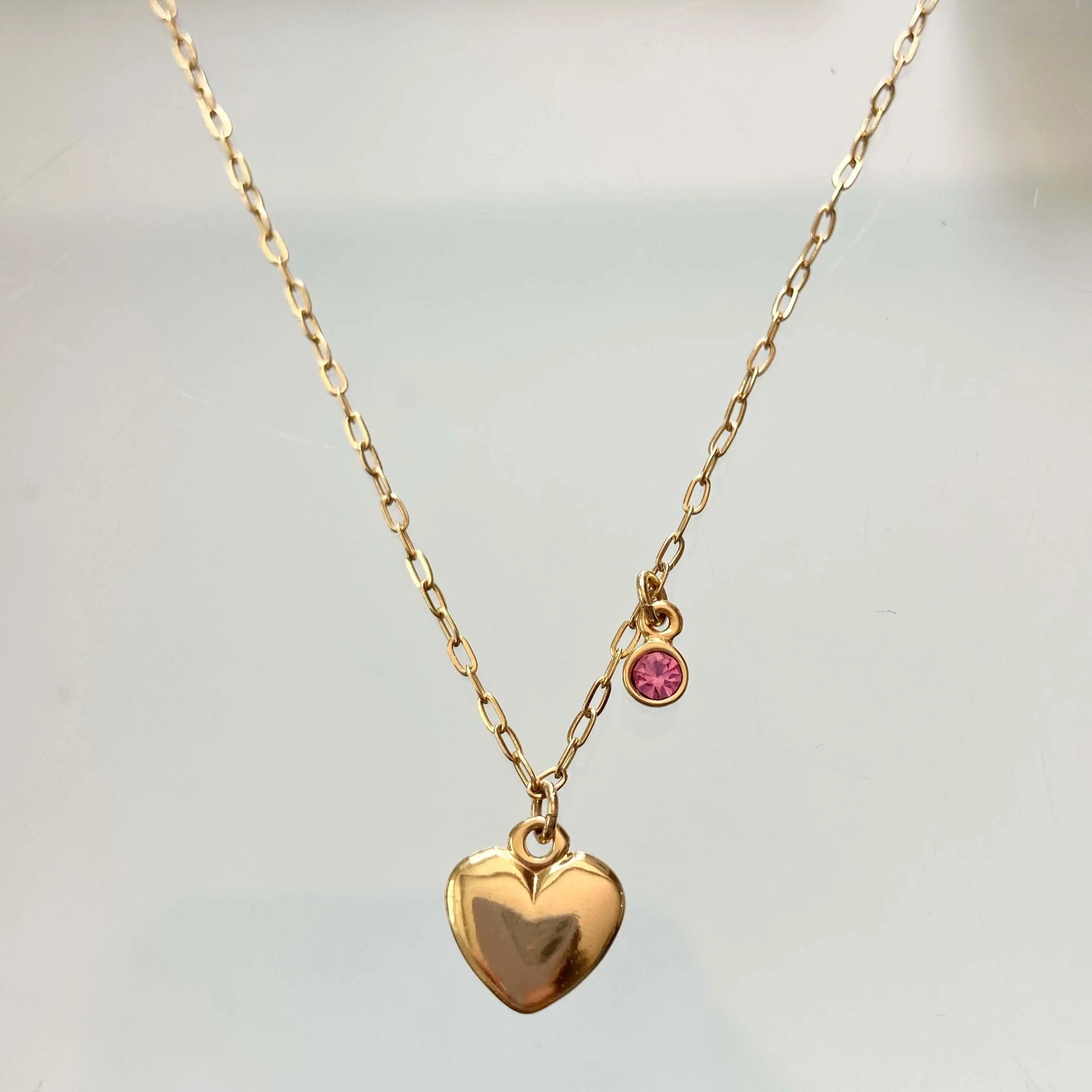 Collar Corazón Piedrita Rosa Collares Gold  Muun Jewelry