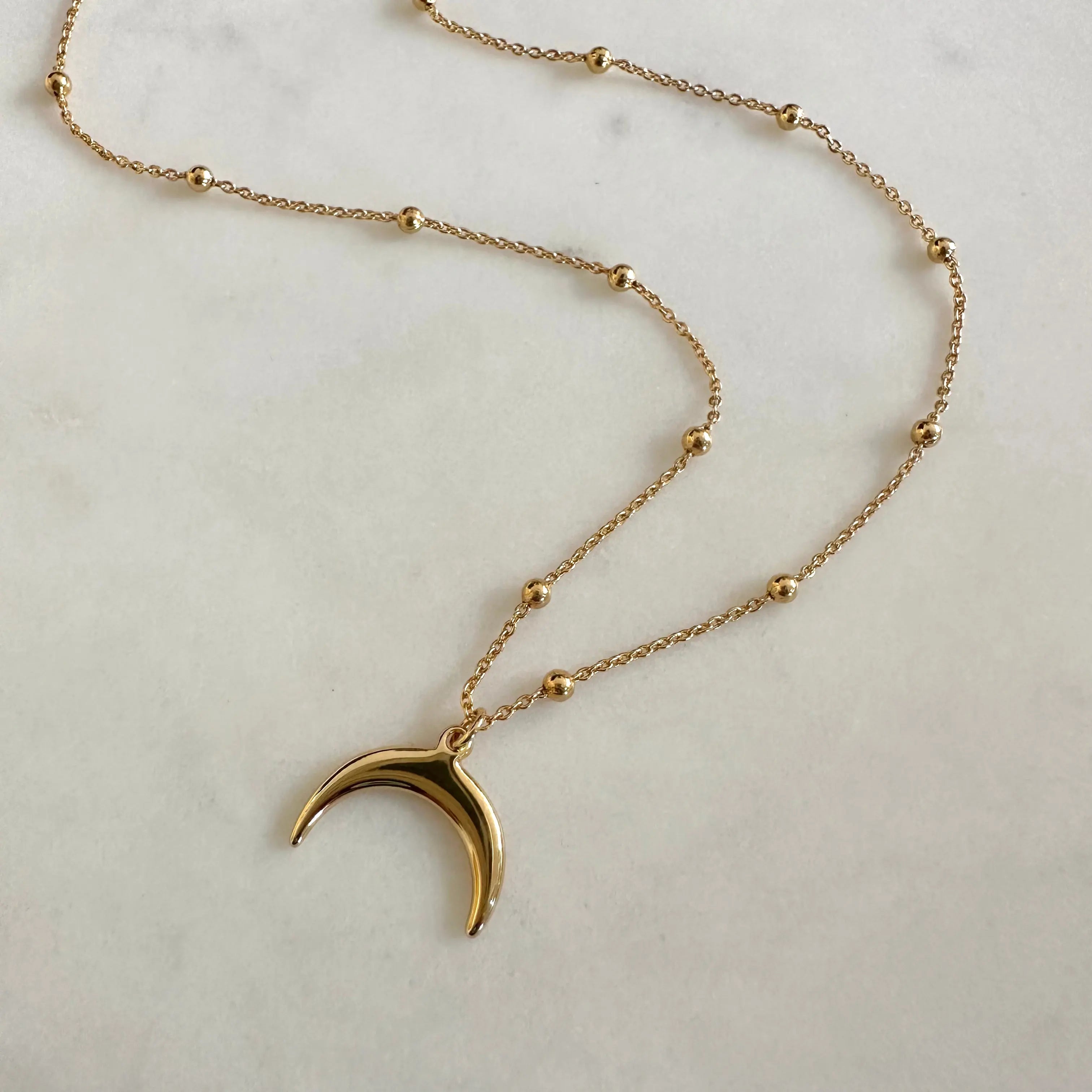 Collar Luna Invertida Cadena Bolitas Collares Gold  Muun Jewelry